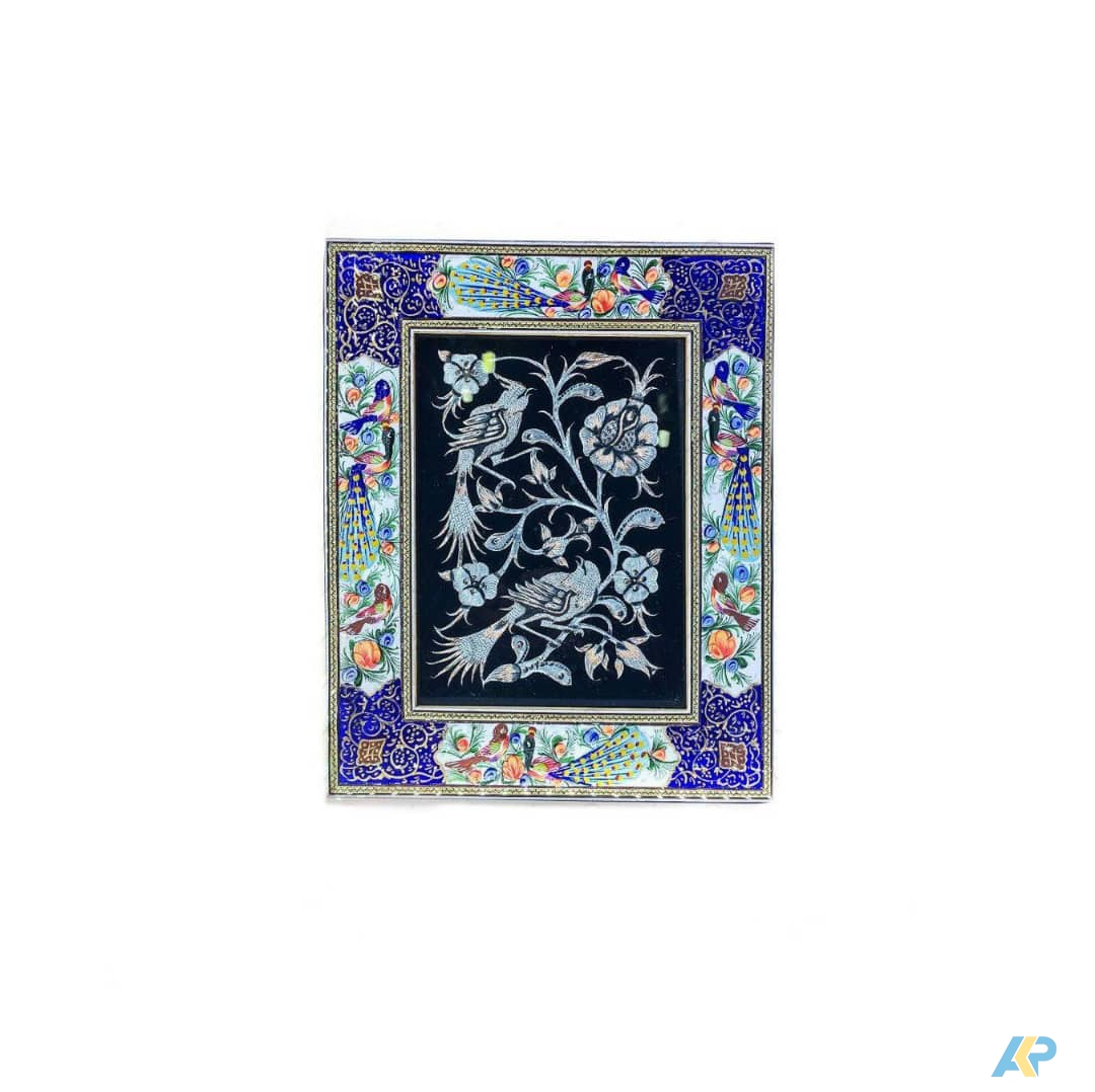 قاب خاتم دور نقاشی  با پلاک قلمزنی روی مس